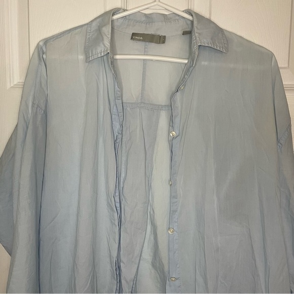 VINCE Light Blue Cotton Button Down Top Small - Picture 3 of 7
